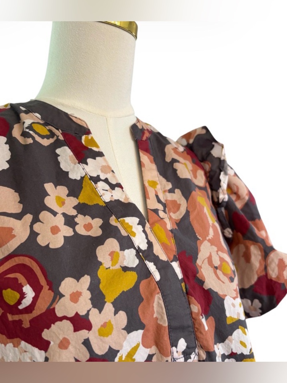 Women's Floral Mini Dress Puff Sleeves Ruffle Drop Waist Skirt Size Small SKU 2 - Picture 3 of 10